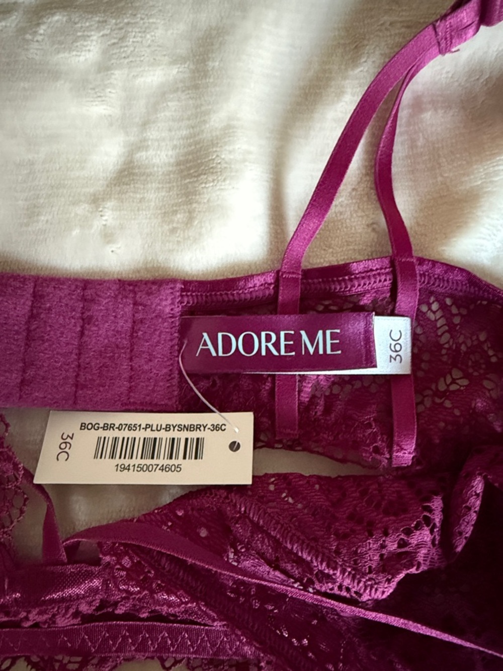 Adore Me Lace Bralette in Deep Wine 36C - Picture 2 of 2